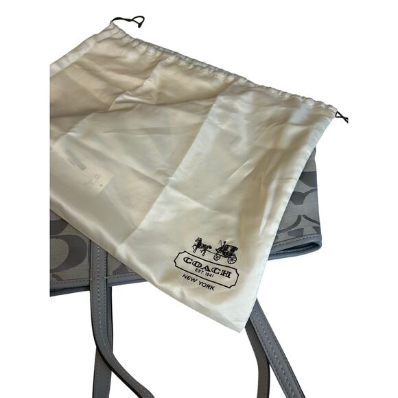 NWOT Coach Signature Stripe Tote Shoulder Bag – Gray Jacquard with Leather Trim - Picture 11 of 13